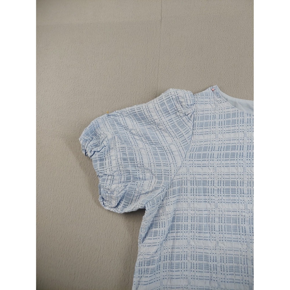 Forever New Women Tops 16 Light Blue Crew Neck Puffed Sleeve Back Button Casual - Picture 3 of 16